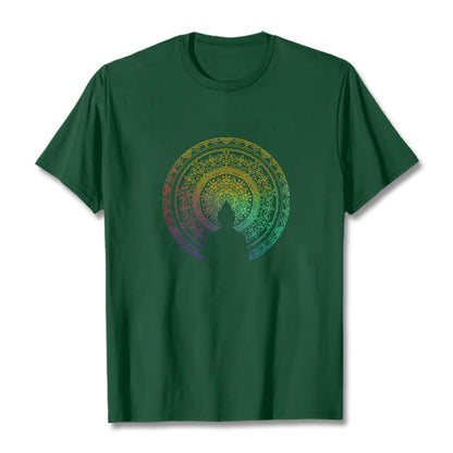 Mythstone Colorful Gradient Mandala Buddha Cotton Tee T-shirt