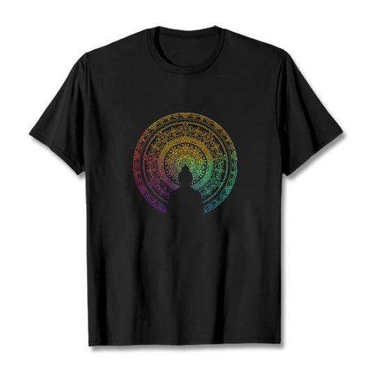 Mythstone Colorful Gradient Mandala Buddha Cotton Tee T-shirt