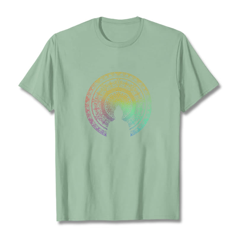 Mythstone Colorful Gradient Mandala Buddha Cotton Tee T-shirt