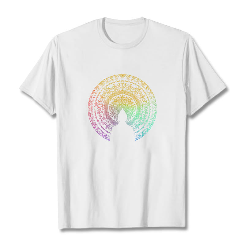 Mythstone Colorful Gradient Mandala Buddha Cotton Tee T-shirt