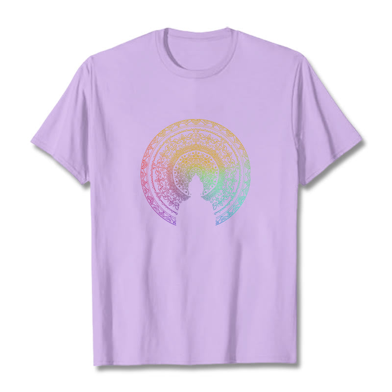 Mythstone Colorful Gradient Mandala Buddha Cotton Tee T-shirt