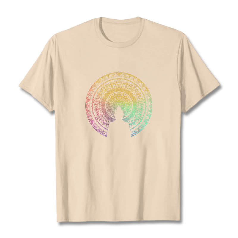 Mythstone Colorful Gradient Mandala Buddha Cotton Tee T-shirt