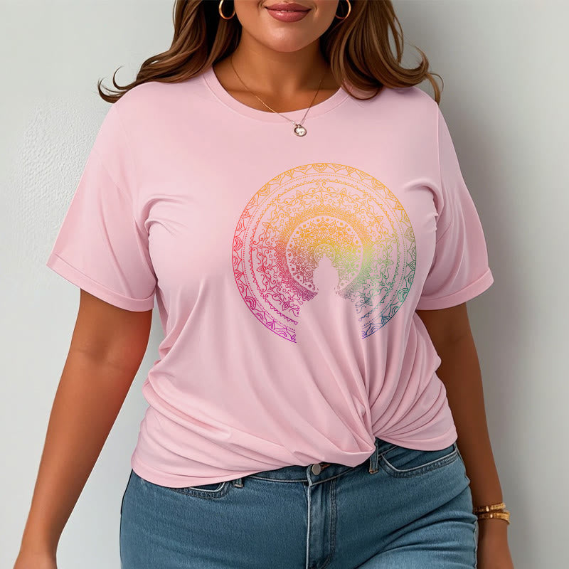 Mythstone Colorful Gradient Mandala Buddha Cotton Tee T-shirt