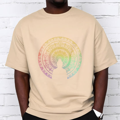 Mythstone Colorful Gradient Mandala Buddha Cotton Tee T-shirt