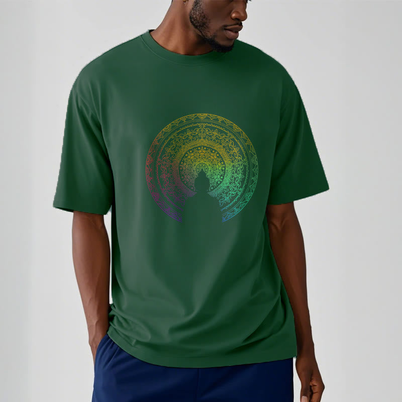 Mythstone Colorful Gradient Mandala Buddha Cotton Tee T-shirt