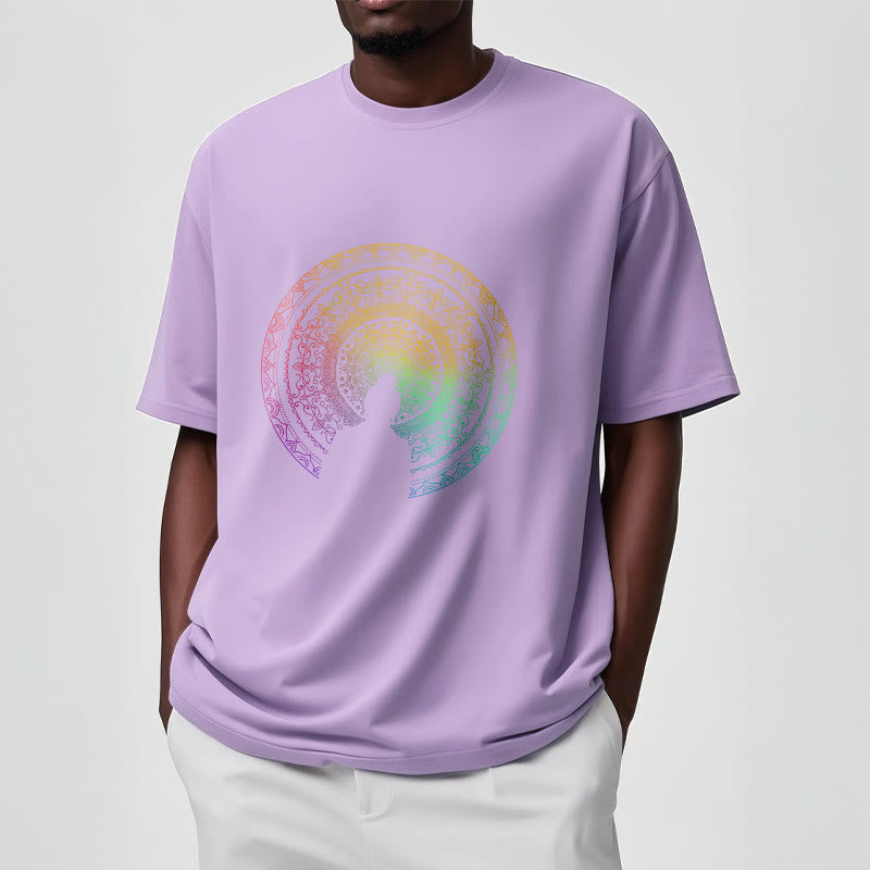 Mythstone Colorful Gradient Mandala Buddha Cotton Tee T-shirt