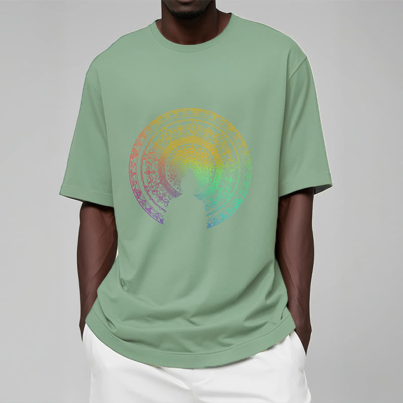 Mythstone Colorful Gradient Mandala Buddha Cotton Tee T-shirt