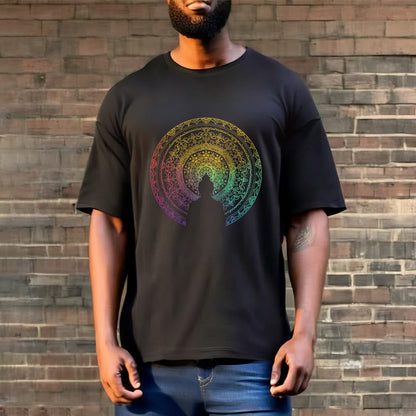 Mythstone Colorful Gradient Mandala Buddha Cotton Tee T-shirt