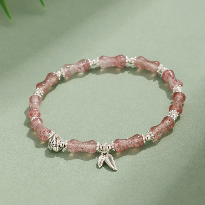 Mythstone Peridot White Jade Strawberry Quartz Green Aventurine Bamboo Fu Character Luck Bracelet