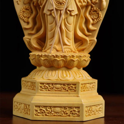 Mythstone Handmade Thousand-armed Avalokitesvara Kwan Yin Bodhisattva Statue Boxwood Abundance Home Decoration