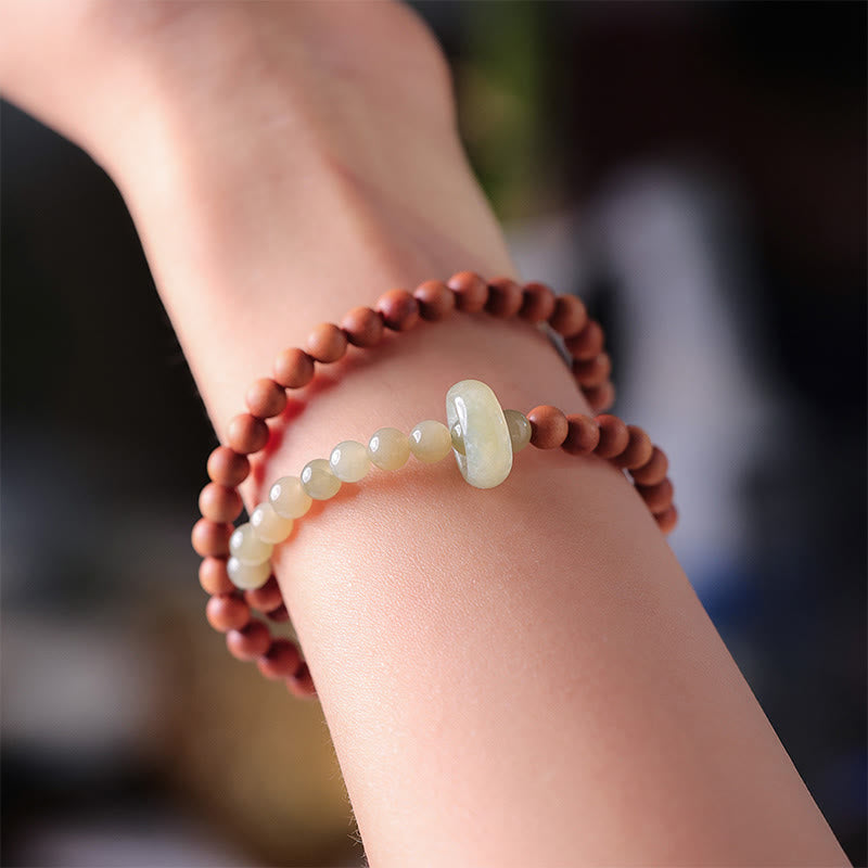 Mythstone Sandalwood Hetian Jade Protection Double Wrap Bracelet