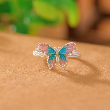 Mythstone 999 Sterling Silver Blue Pink Butterfly Love Freedom Ring