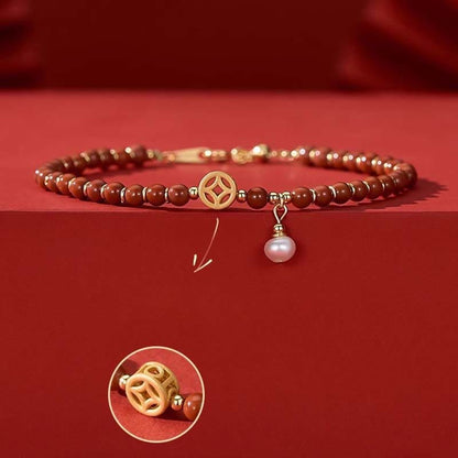 Mythstone 14K Gold Plated Copper Red Agate Copper Coin Confidence Bracelet