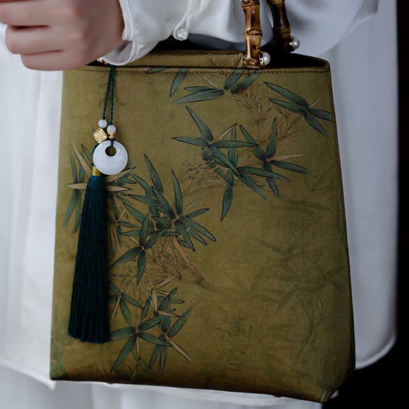 Mythstone Yellow Green Bamboo Leaves Bamboo Handles Handbag