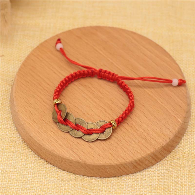 Mythstone Copper Coin Fortune Red String Weave Bracelet