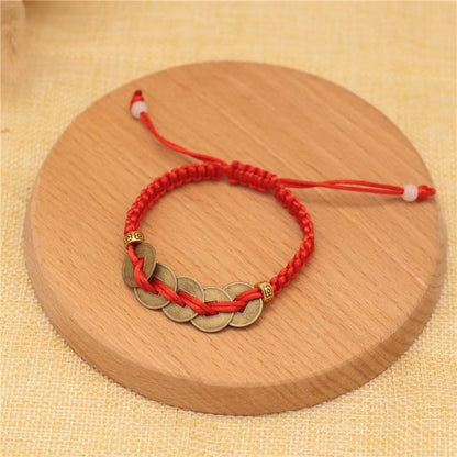 Mythstone Copper Coin Fortune Red String Weave Bracelet