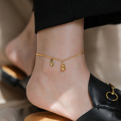 Mythstone 18k Gold Lucky Gourd Design Wealth Buckle Anklet