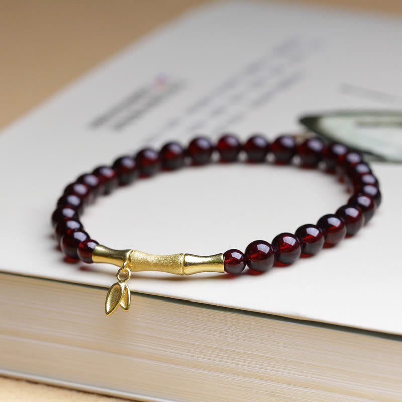 Mythstone 14K Copper Plated Gold 925 Sterling Silver Plated Gold Natural Garnet Bamboo Protection Bracelet