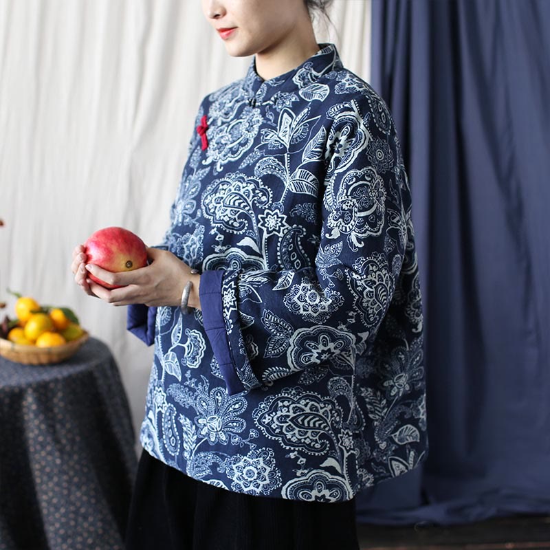 Mythstone Flowers Cotton Linen Jacket Shirt Chinese Northeast Style Winter Clothing