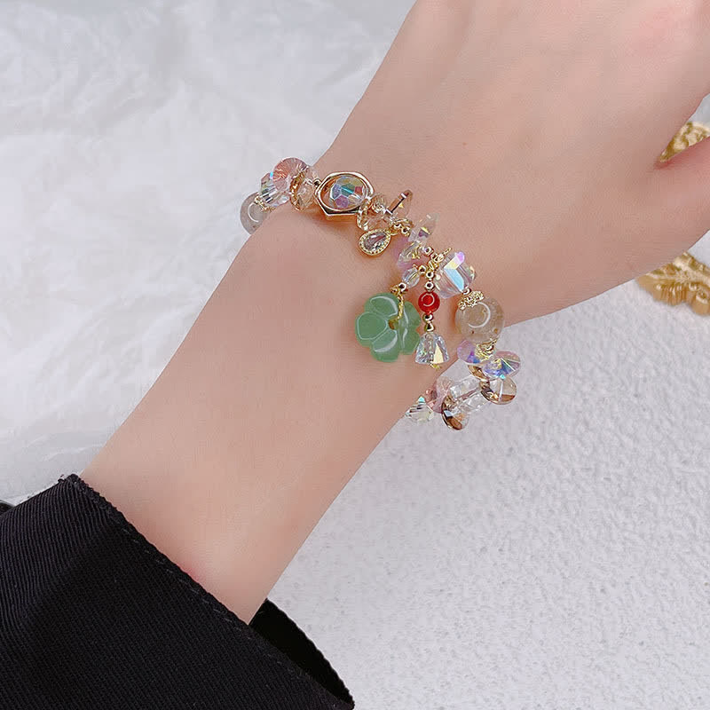 Mythstone Colorful Gemstone Green Aventurine Flower Bead Luck Bracelet