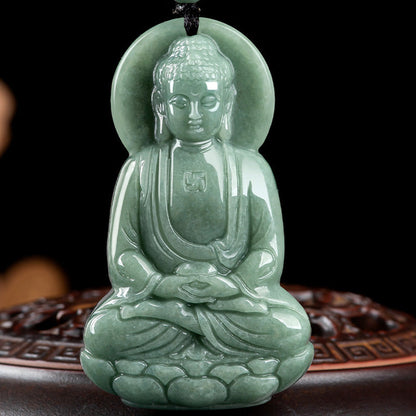 Mythstone Amitabha Buddha Jade Amulet Compassion String Necklace