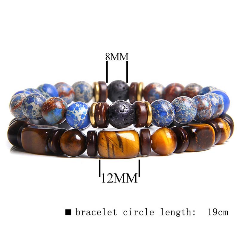 Mythstone 2PCS Healing Crystal Emperor Stone Tiger Eye Bead Bracelet