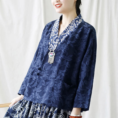 Mythstone Flower Jacquard V-Neck Long Sleeve Jacket