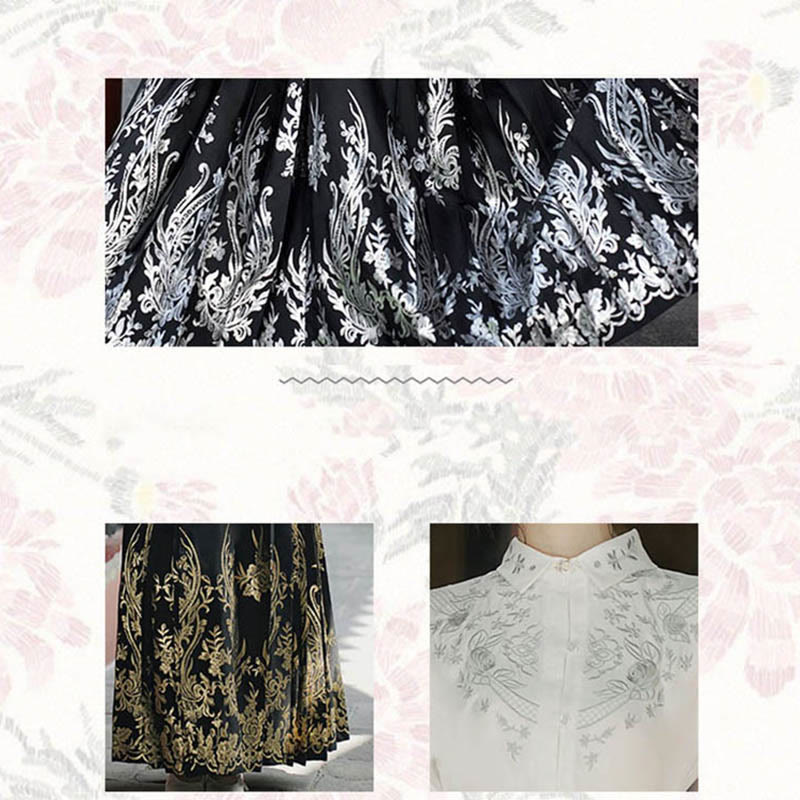 Mythstone Flowers Leaves Feathers Long Sleeve Shirt Top Chinese Hanfu Ming Dynasty Horse Face Skirt Mamianqun Skirt