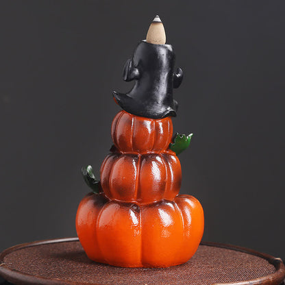 Mythstone Halloween Pumpkins Ghost Resin Backflow Smoke Fountain Incense Burner Decoration