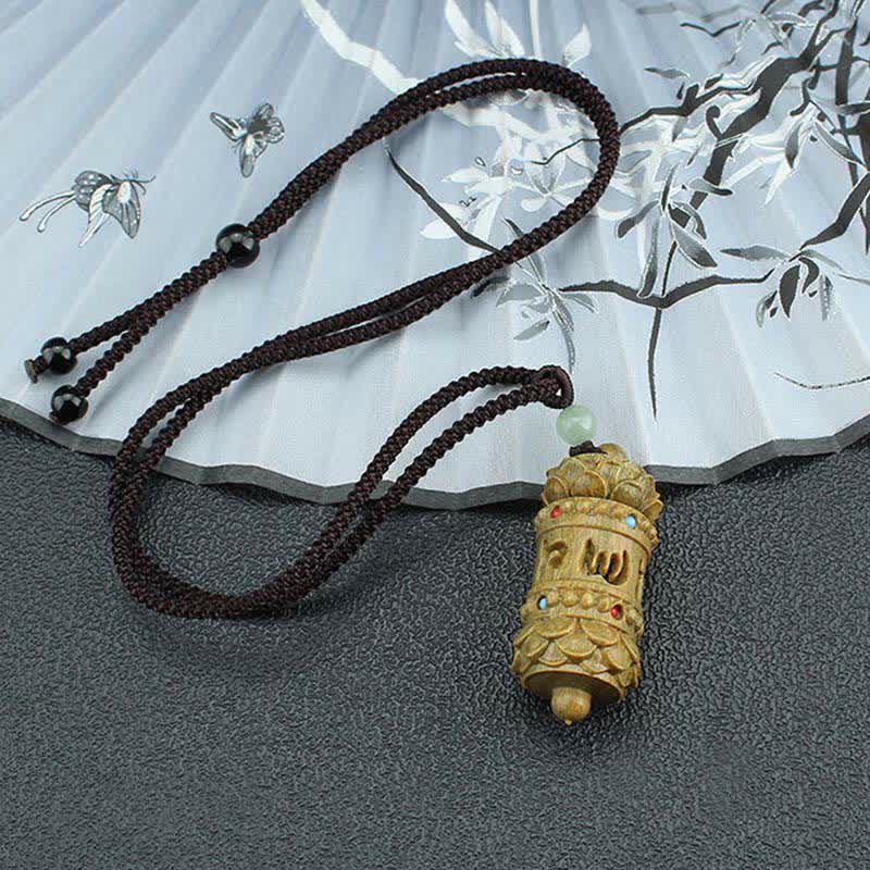 Mythstone Tibet Green Sandalwood Rosewood Om Mani Padme Hum Lotus Positive Soothing Necklace Pendant