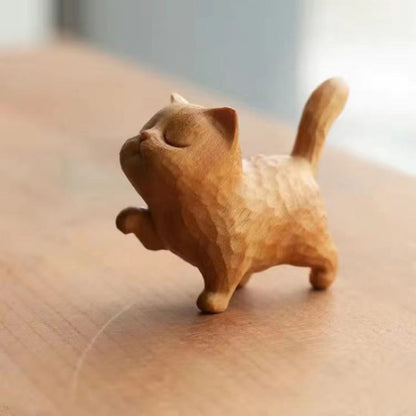 Mythstone Mini Thuja Sutchuenensis Boxwood Cute Cat Kitten Carved Prosperity Decoration