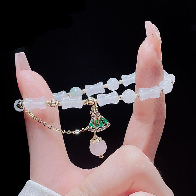 Mythstone Tianshan White Jade Bamboo Pattern Luck Blessing Bracelet