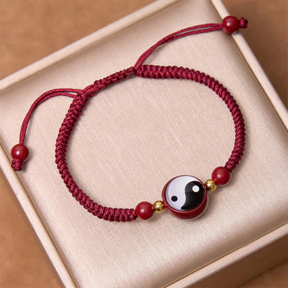 Mythstone Lucky Cinnabar Red String Yin Yang Symbol Bagua Blessing Bracelet