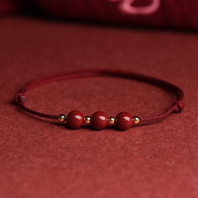 Mytthstone Natural Lucky Cinnabar Bead Blessing String Bracelet Anklet