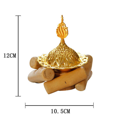 Mythstone Gold Alloy Healing Mini Incense Burner With Wooden Coaster Home Decor