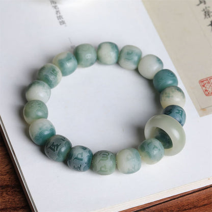 Pulsera con piedra mitológica Bodhi Seed Om Mani Padme Hum grabada para alejar los malos espíritus