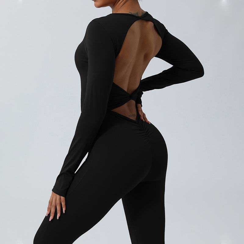 Mythstone Women Long Sleeve Backless Jumpsuit Sports Fitness Yoga Bodysuit