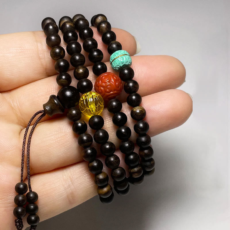 Mythstone Nha Trang Bai Qinan Agarwood Turquoise Amber Red Agate Strength Meditation Bracelet