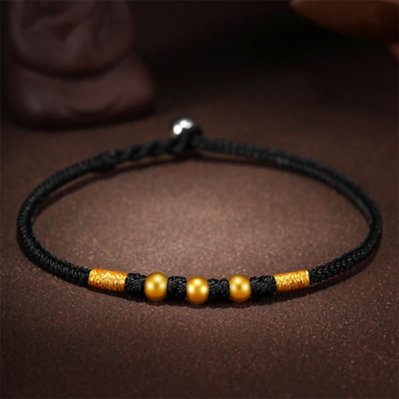 Pulsera trenzada de protección hecha a mano con nudo de la suerte de King Kong y cuentas de oro 999 de Mythstone 