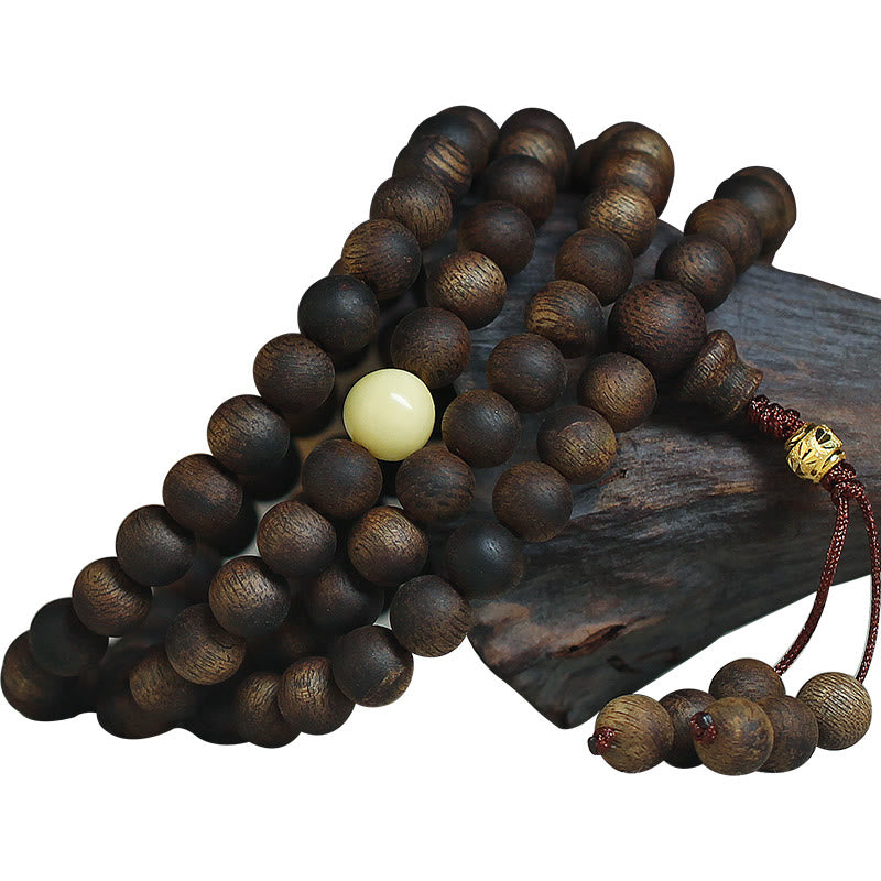 Mythstone 999 Gold Tarakan 108 Mala Beads Agarwood Amber Ward Off Evil Spirits Bracelet