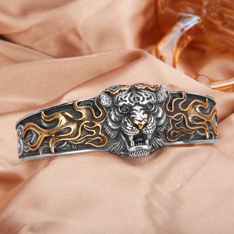 Mythstone 925 Sterling Silver Chinese Zodiac Tiger Keep Away Evil Spirits Bracelet Bangle