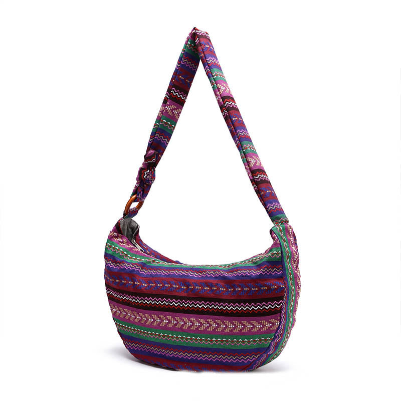 Mythstone Cotton Stripes Print Crossbody Bag Shoulder Bag