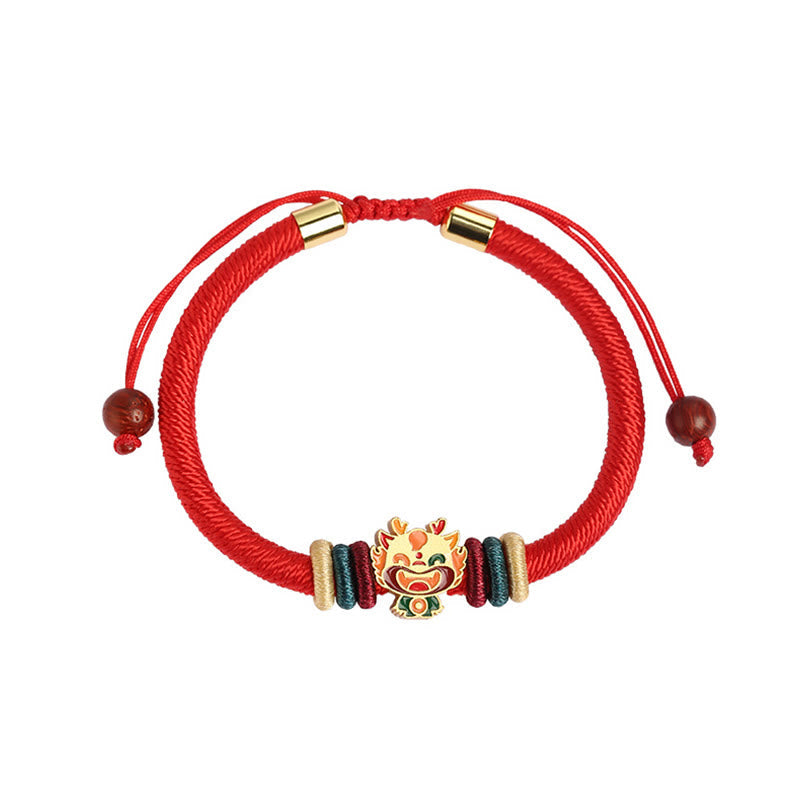 Pulsera trenzada roja con el año del dragón y la suerte del zodíaco chino hecha a mano en plata de ley 925 de Mythstone 