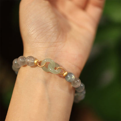 Mytthstone Natural Moonstone Heitan Jade Peace Buckle Healing Bracelet