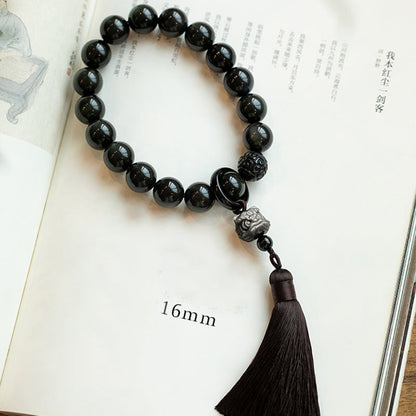 Mythstone Natural Silver Sheen Obsidian Black Obsidian Lion Wrist Mala Protection Tassels Pocket Mala Car Decoration