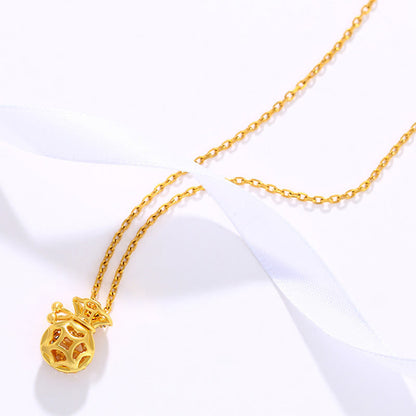 24K Gold Plated Fu Character Fortune Money Bag Necklace Pendant