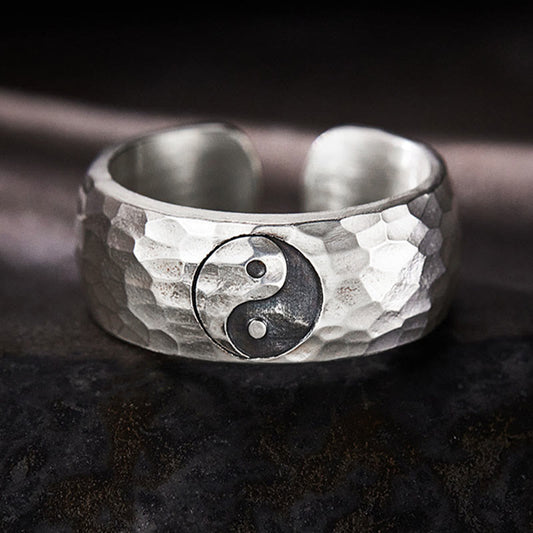 Mythstone Handmade 999 Sterling Silver Yin Yang Bagua Symbol Harmony Adjustable Ring