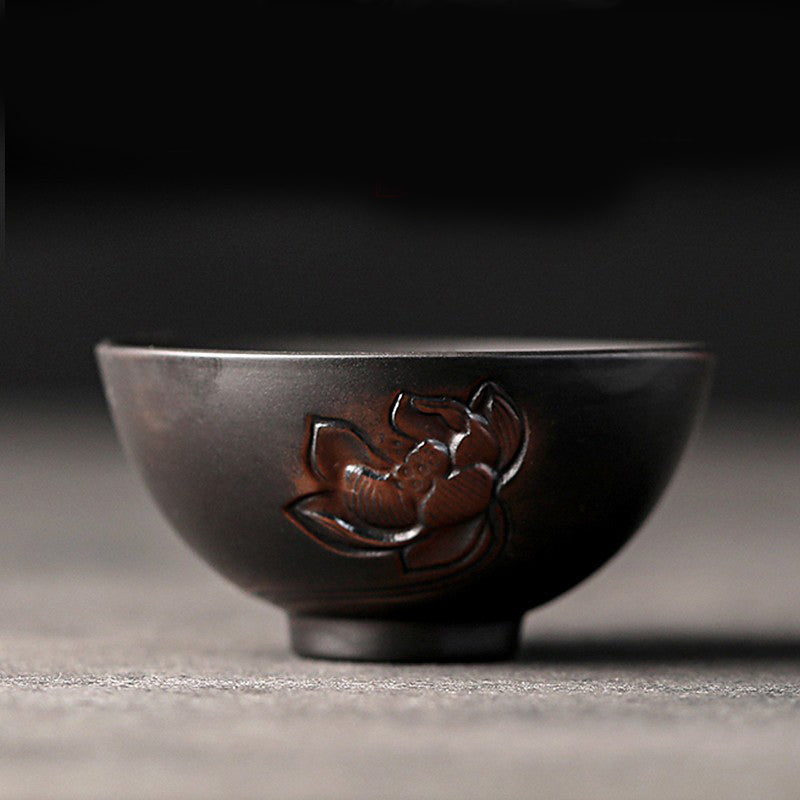 Mythstone Lotus Leaf Flower Landscape Dragon Bamboo Ceramic Teacup Kung Fu Tea Cup Bowl