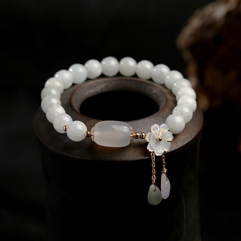 MythStone Natural White Jade Luck Bracelet