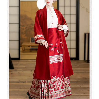 Mythstone Flower Bamboo Embroidery Long Sleeve Shirt Top Chinese Horse Face Skirt Mamianqun Wrapped Skirt Coat